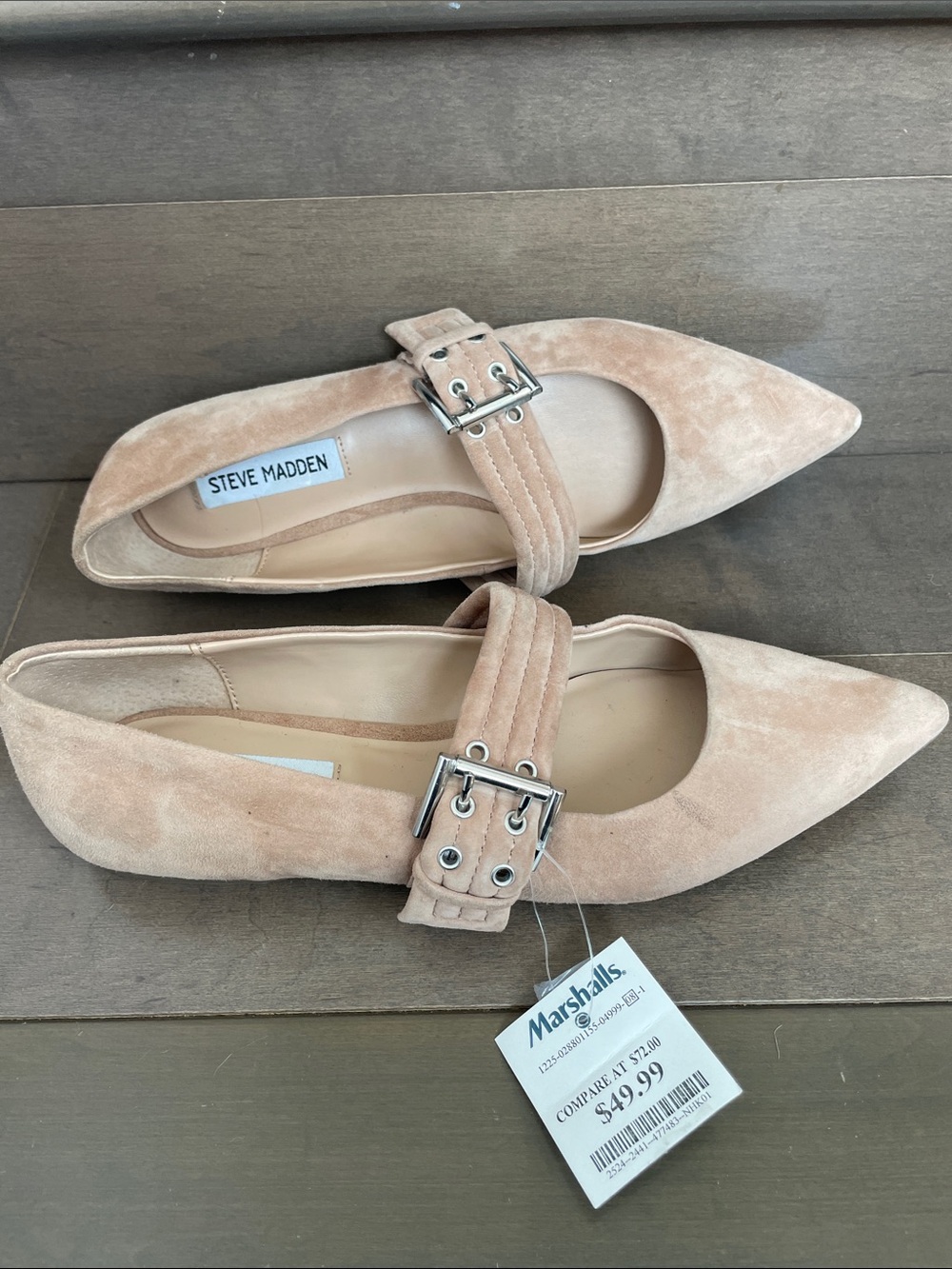 Steve Madden Blush Suede Pointed-Toe Buckle Flats